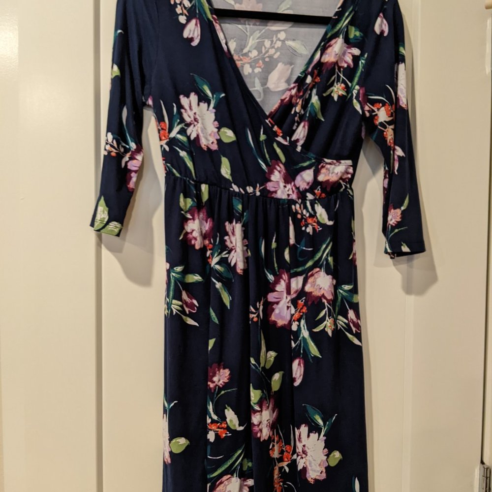 ReneeC Blue Floral Maternity Wrap Dress